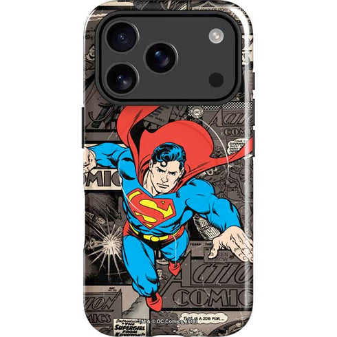 DC Comics Superman Vintage Action pose pattern iPhone 17 Pro Magsafe Impact Case