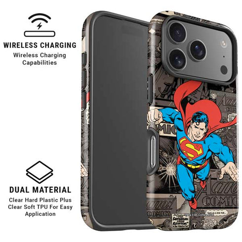 DC Comics Superman Vintage Action pose pattern iPhone 17 Pro Magsafe Impact Case