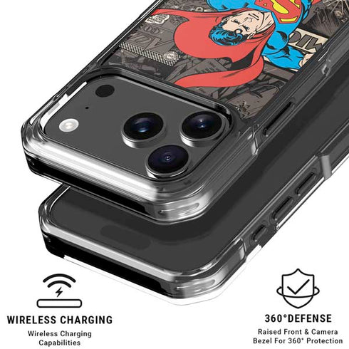 DC Comics Superman Vintage Action pose pattern iPhone 17 Pro Max Clear Case