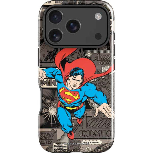 DC Comics Superman Vintage Action pose pattern iPhone 17 Pro Max Impact Case
