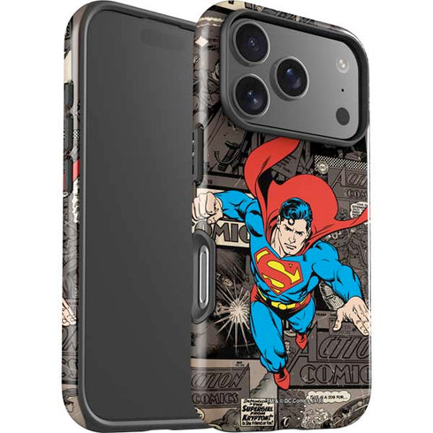 DC Comics Superman Vintage Action pose pattern iPhone 17 Pro Max Impact Case