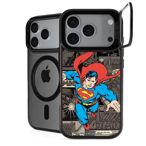 DC Comics Superman Vintage Action pose pattern iPhone 17 Pro Max Kickstand Case