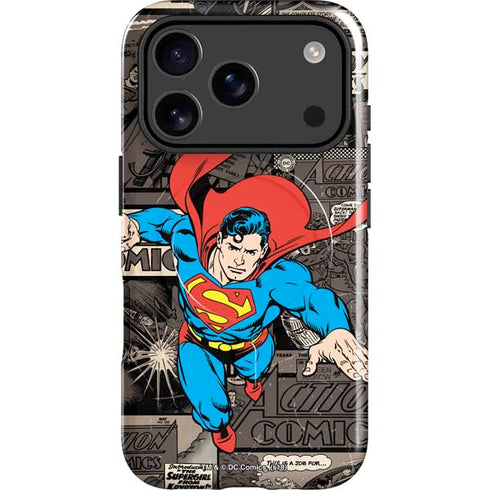 DC Comics Superman Vintage Action pose pattern iPhone 17 Pro Max Magsafe Impact Case