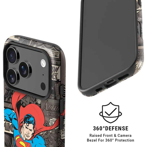 DC Comics Superman Vintage Action pose pattern iPhone 17 Pro Max Magsafe Impact Case