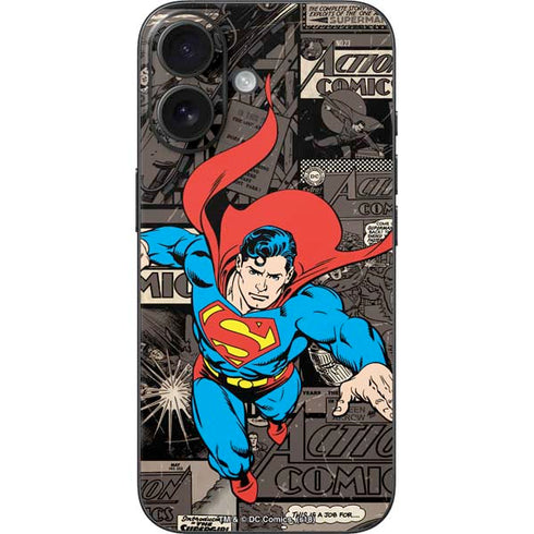 DC Comics Superman Vintage Action pose pattern iPhone 17 Skin