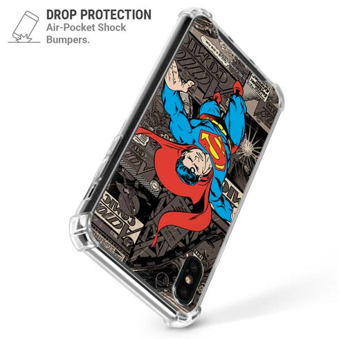 DC Comics Superman Vintage Action pose pattern iPhone X/XS Clear Case