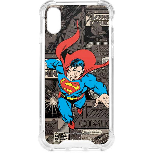DC Comics Superman Vintage Action pose pattern iPhone XS Clear Case