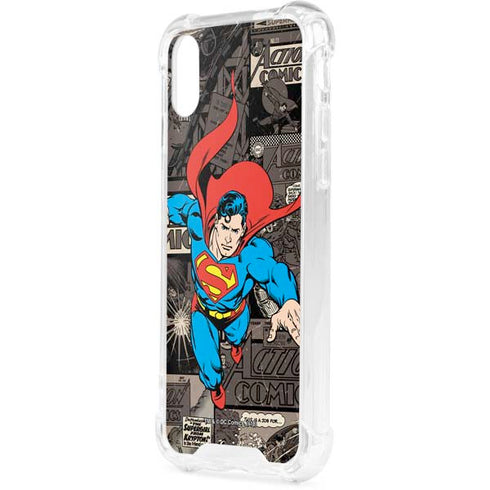 DC Comics Superman Vintage Action pose pattern iPhone XS Clear Case