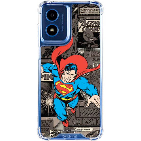 DC Comics Superman Vintage Action pose pattern Moto G Play 4G (2024) Clear Case