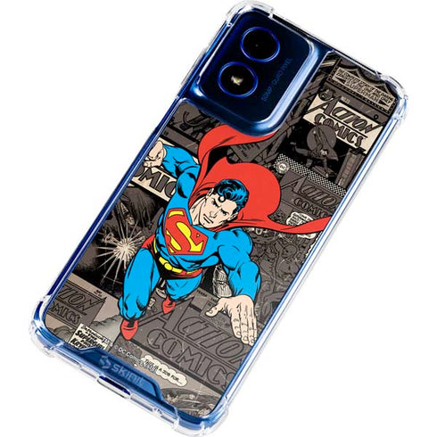 DC Comics Superman Vintage Action pose pattern Moto G Play 4G (2024) Clear Case