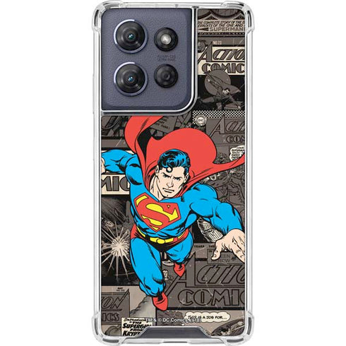 DC Comics Superman Vintage Action pose pattern Moto G Play 5G (2025) Clear Case