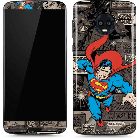 DC Comics Superman Vintage Action pose pattern Moto G6 Skin