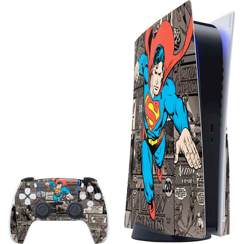 DC Comics Superman Vintage Action pose pattern PlayStation PS5 Skins