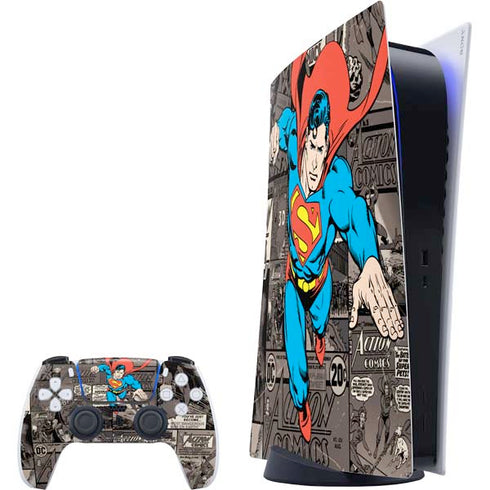 DC Comics Superman Vintage Action pose pattern PlayStation PS5 Skins
