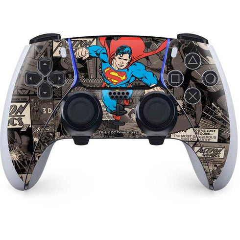 DC Comics Superman Vintage Action pose pattern PS5 DualSense Edge Pro Controller Skin