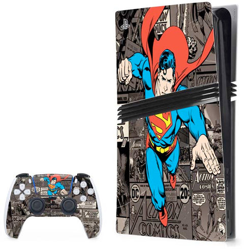 DC Comics Superman Vintage Action pose pattern PlayStation PS5 Skins