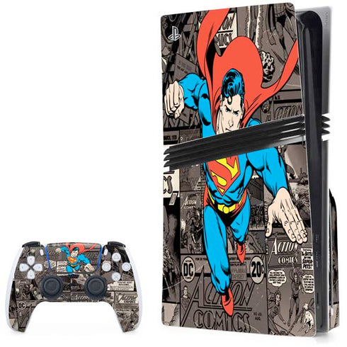 DC Comics Superman Vintage Action pose pattern PS5 Pro Disk Bundle Skin