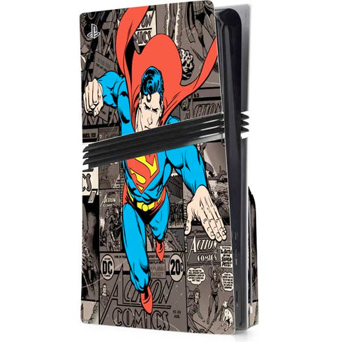 DC Comics Superman Vintage Action pose pattern PS5 Pro Disk Console Skin