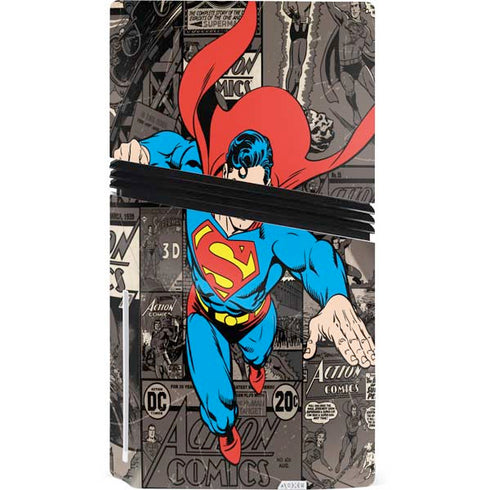 DC Comics Superman Vintage Action pose pattern PS5 Pro Disk Console Skin