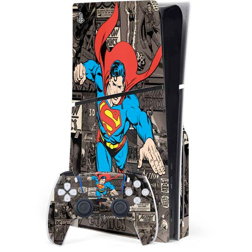 DC Comics Superman Vintage Action pose pattern PlayStation PS5 Skins