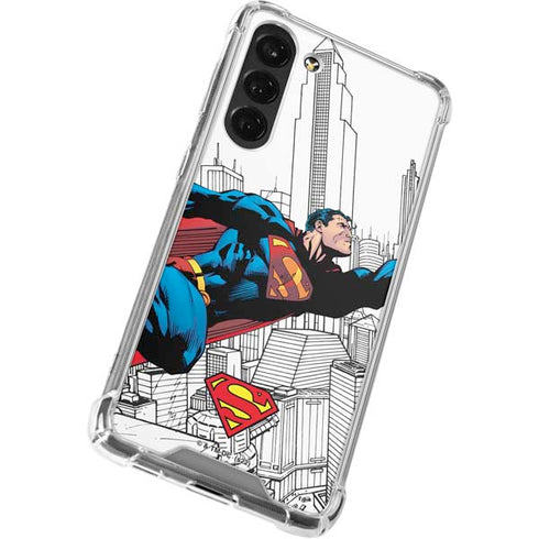 DC Comics Superman Super Speed Flying Over City Galaxy S24 FE Clear Case