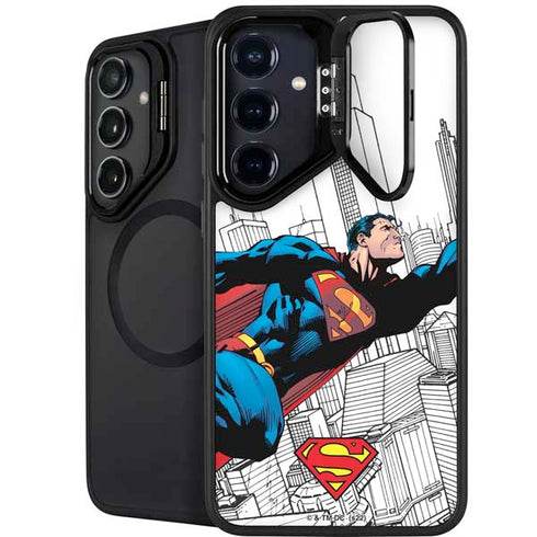 DC Comics Superman Super Speed Flying Over City Galaxy S25 Kickstand Case