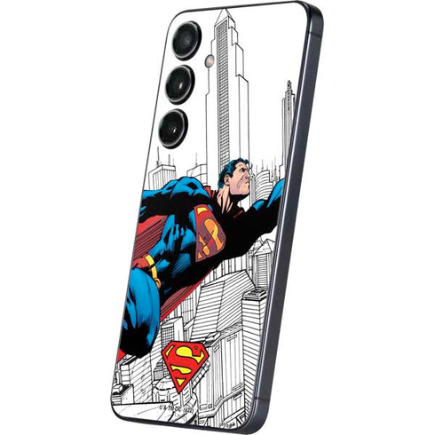 DC Comics Superman Super Speed Flying Over City Galaxy S25 Plus Skin