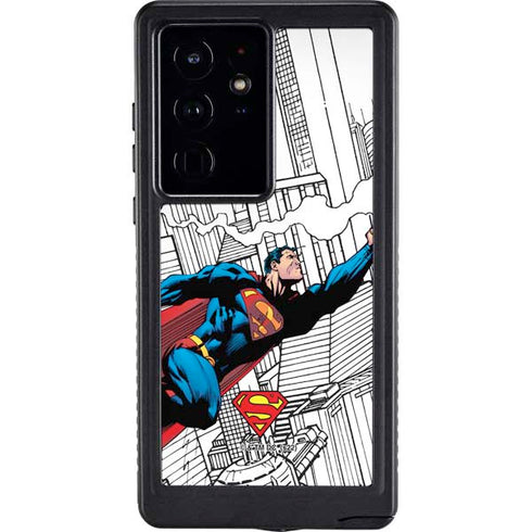 DC Comics Superman Super Speed Flying Over City Galaxy S24 Ultra Waterproof Case
