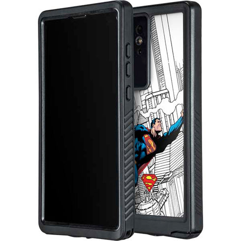 DC Comics Superman Super Speed Flying Over City Galaxy S24 Ultra Waterproof Case