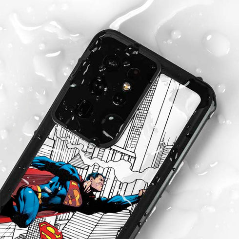 DC Comics Superman Super Speed Flying Over City Galaxy S24 Ultra Waterproof Case