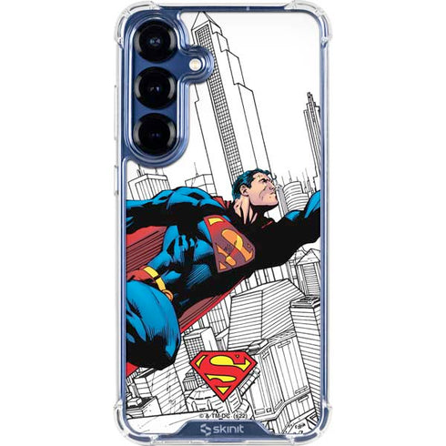 DC Comics Superman Super Speed Flying Over City Galaxy S25 Clear Case
