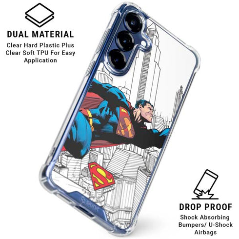 DC Comics Superman Super Speed Flying Over City Galaxy S25 Clear Case