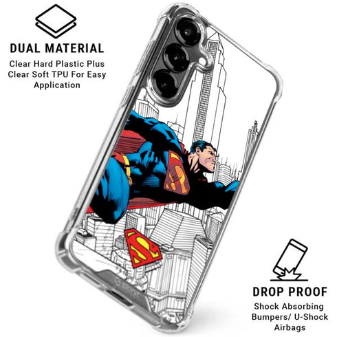 DC Comics Superman Super Speed Flying Over City Galaxy S26 Plus Clear Case