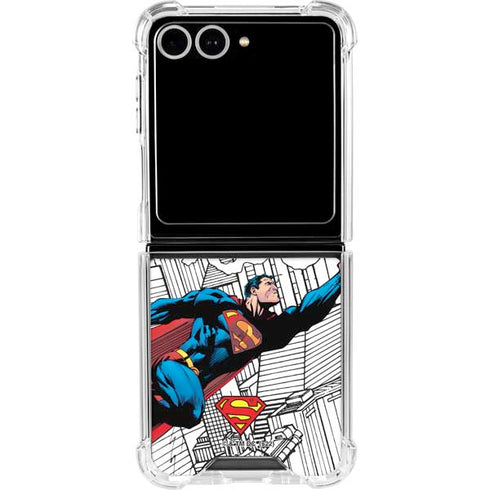 DC Comics Superman Super Speed Flying Over City Galaxy Z Flip7 Clear Case