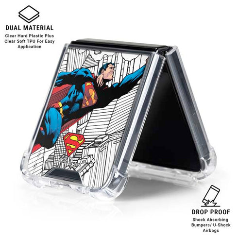 DC Comics Superman Super Speed Flying Over City Galaxy Z Flip7 Clear Case