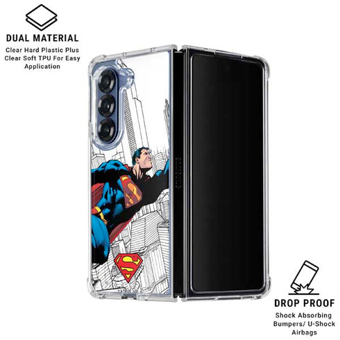 DC Comics Superman Super Speed Flying Over City Galaxy Z Fold7 Clear Case