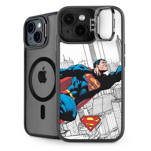 DC Comics Superman Super Speed Flying Over City iPhone 14 Plus Kickstand Case