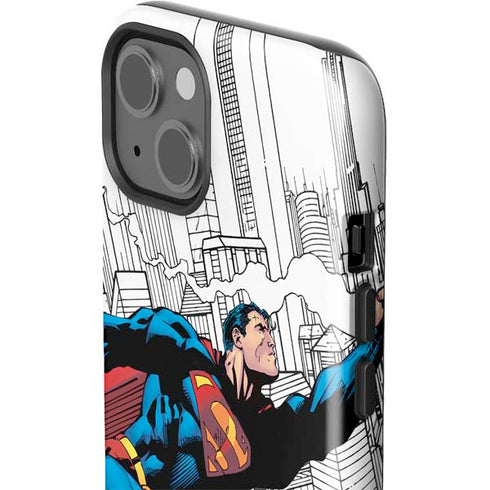 DC Comics Superman Super Speed Flying Over City iPhone 15 Impact Case