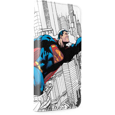 DC Comics Superman Super Speed Flying Over City iPhone 15 Plus Folio Case