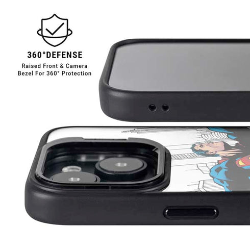 DC Comics Superman Super Speed Flying Over City iPhone 15 Plus Kickstand Case