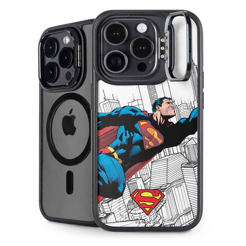 DC Comics Superman Super Speed Flying Over City iPhone 15 Pro Kickstand Case