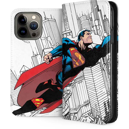DC Comics Superman Super Speed Flying Over City iPhone 15 Pro Max Folio Case