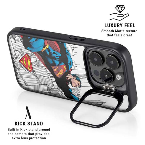 DC Comics Superman Super Speed Flying Over City iPhone 15 Pro Max Kickstand Case
