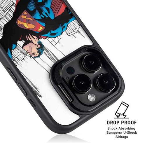 DC Comics Superman Super Speed Flying Over City iPhone 15 Pro Max Kickstand Case