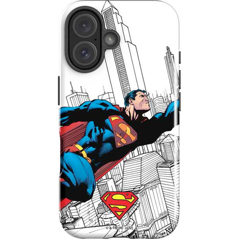DC Comics Superman Super Speed Flying Over City iPhone 16 Impact Case