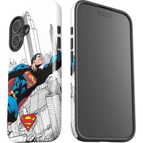 DC Comics Superman Super Speed Flying Over City iPhone 16 Impact Case