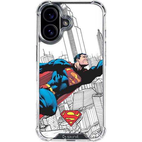 DC Comics Superman Super Speed Flying Over City iPhone 16 Plus Clear Case