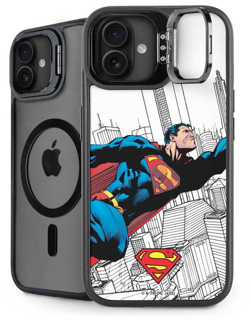 DC Comics Superman Super Speed Flying Over City iPhone 16 Plus Kickstand Case