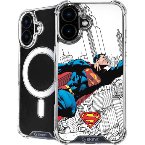 DC Comics Superman Super Speed Flying Over City iPhone 16 Plus MagSafe Case