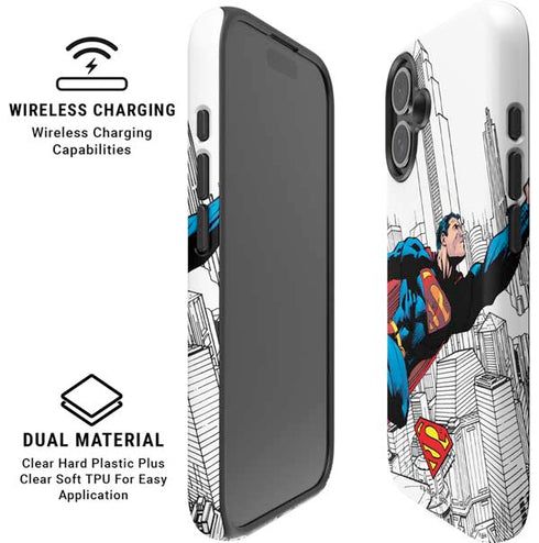 DC Comics Superman Super Speed Flying Over City iPhone 16 Plus Magsafe Impact Case